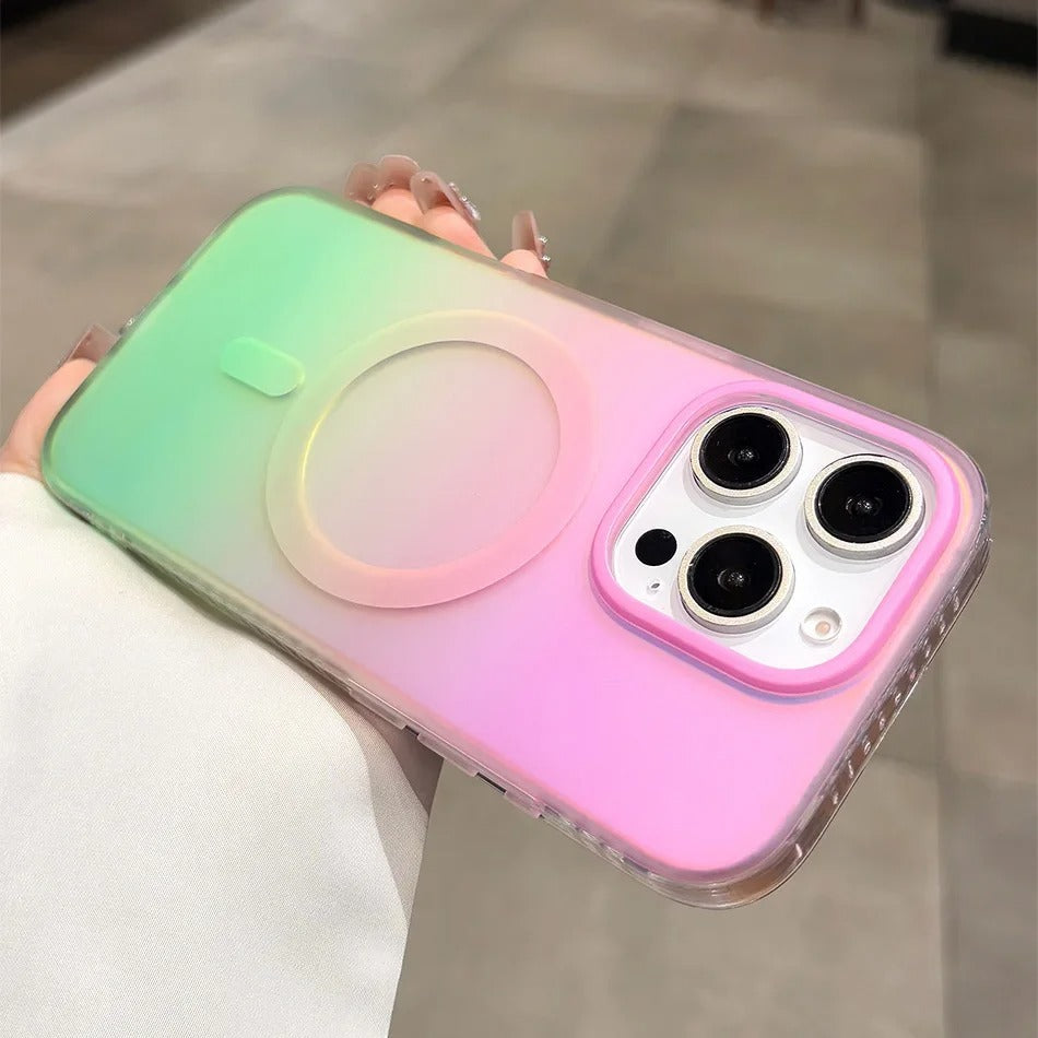 Luxury iPhone Case — Aurora Gradient Magnetic Cover with Shockproof Lightweight Design, Double-Color Finish and Non-Slip Wireless-Charging Compatibility
