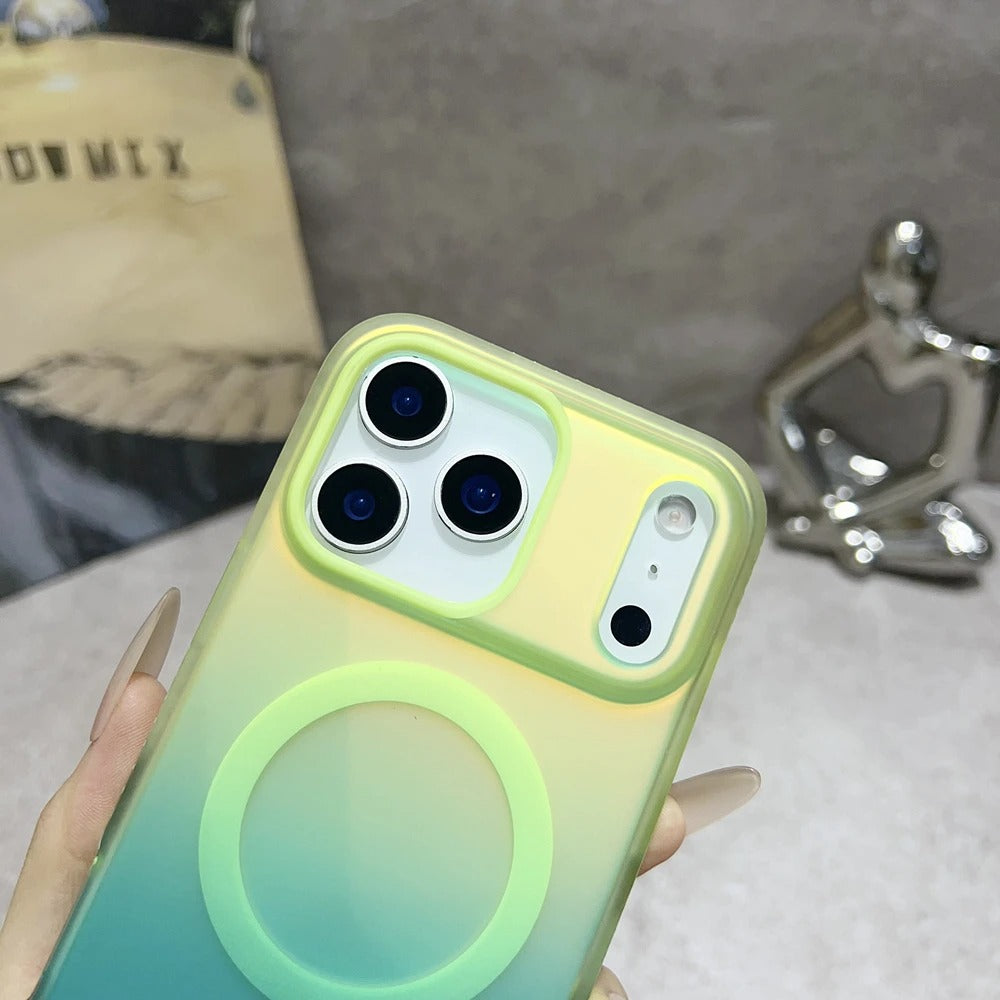 Luxury iPhone Case — Aurora Gradient Magnetic Cover with Shockproof Lightweight Design, Double-Color Finish and Non-Slip Wireless-Charging Compatibility