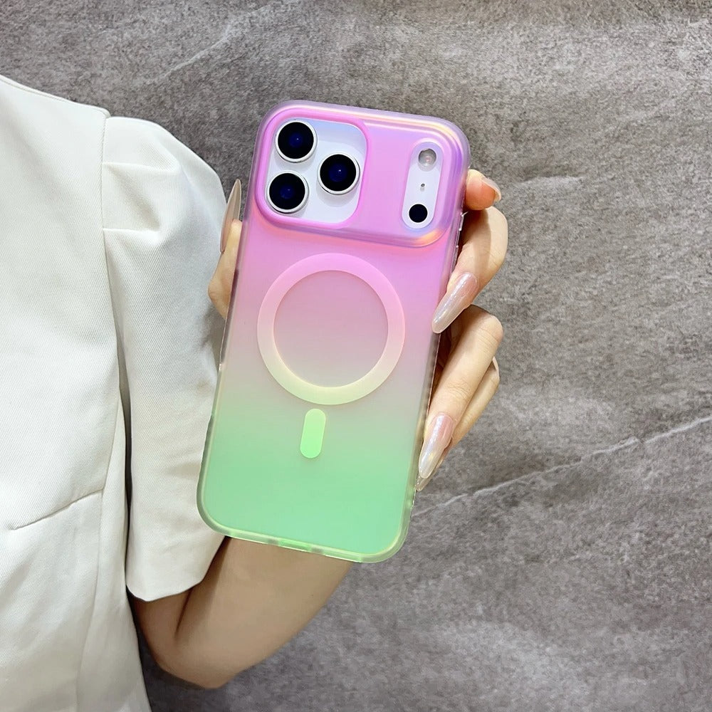 Luxury iPhone Case — Aurora Gradient Magnetic Cover with Shockproof Lightweight Design, Double-Color Finish and Non-Slip Wireless-Charging Compatibility
