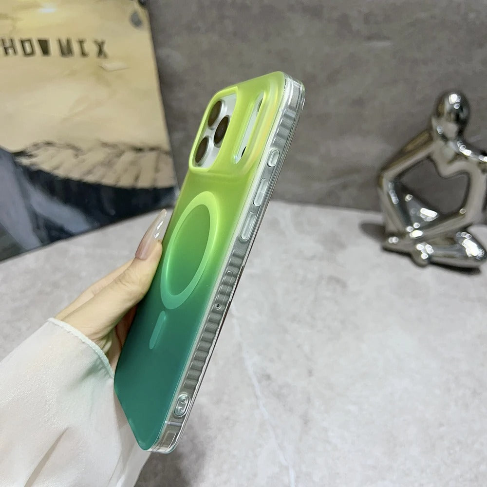 Luxury iPhone Case — Aurora Gradient Magnetic Cover with Shockproof Lightweight Design, Double-Color Finish and Non-Slip Wireless-Charging Compatibility