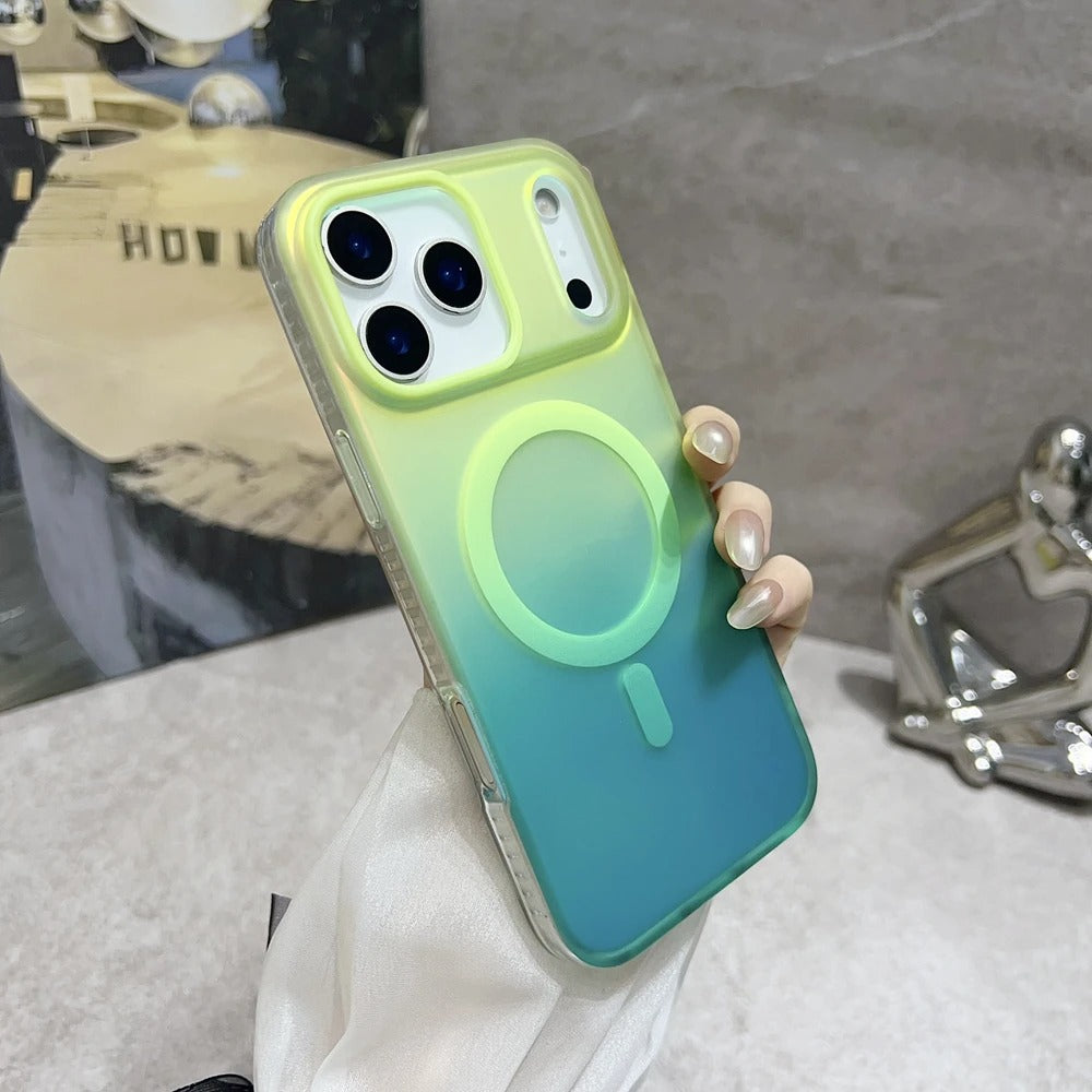 Luxury iPhone Case — Aurora Gradient Magnetic Cover with Shockproof Lightweight Design, Double-Color Finish and Non-Slip Wireless-Charging Compatibility