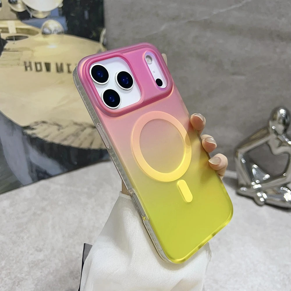 Luxury iPhone Case — Aurora Gradient Magnetic Cover with Shockproof Lightweight Design, Double-Color Finish and Non-Slip Wireless-Charging Compatibility