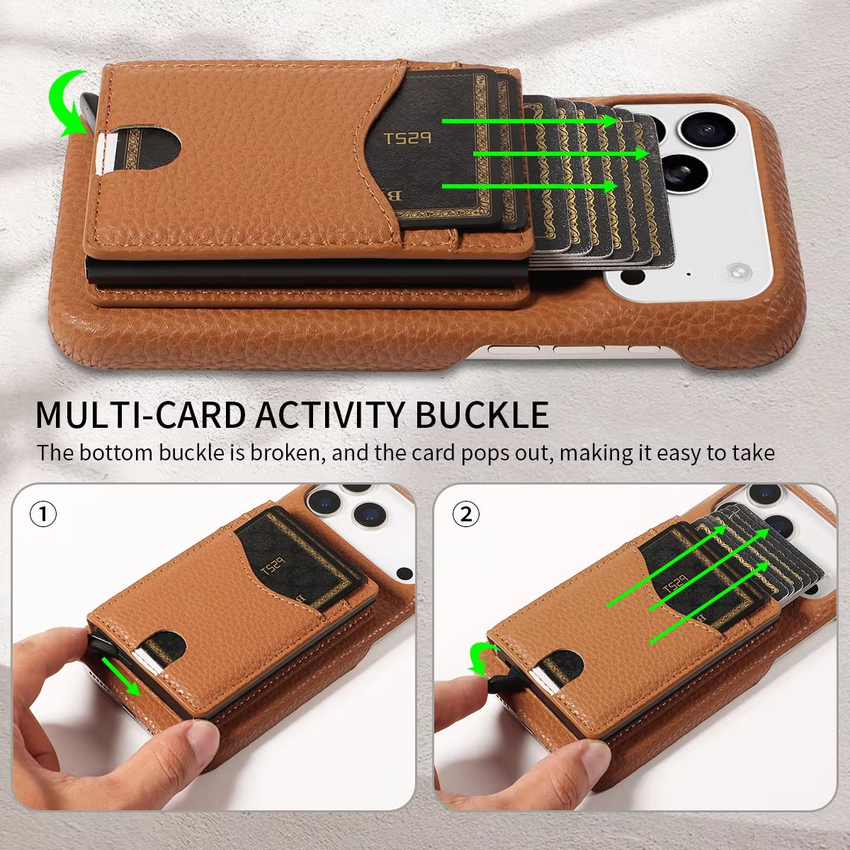 Luxury iPhone Case — Automatic Card Ejection PU Leather Cover, Shockproof Protection, Multi-Function Wallet Design