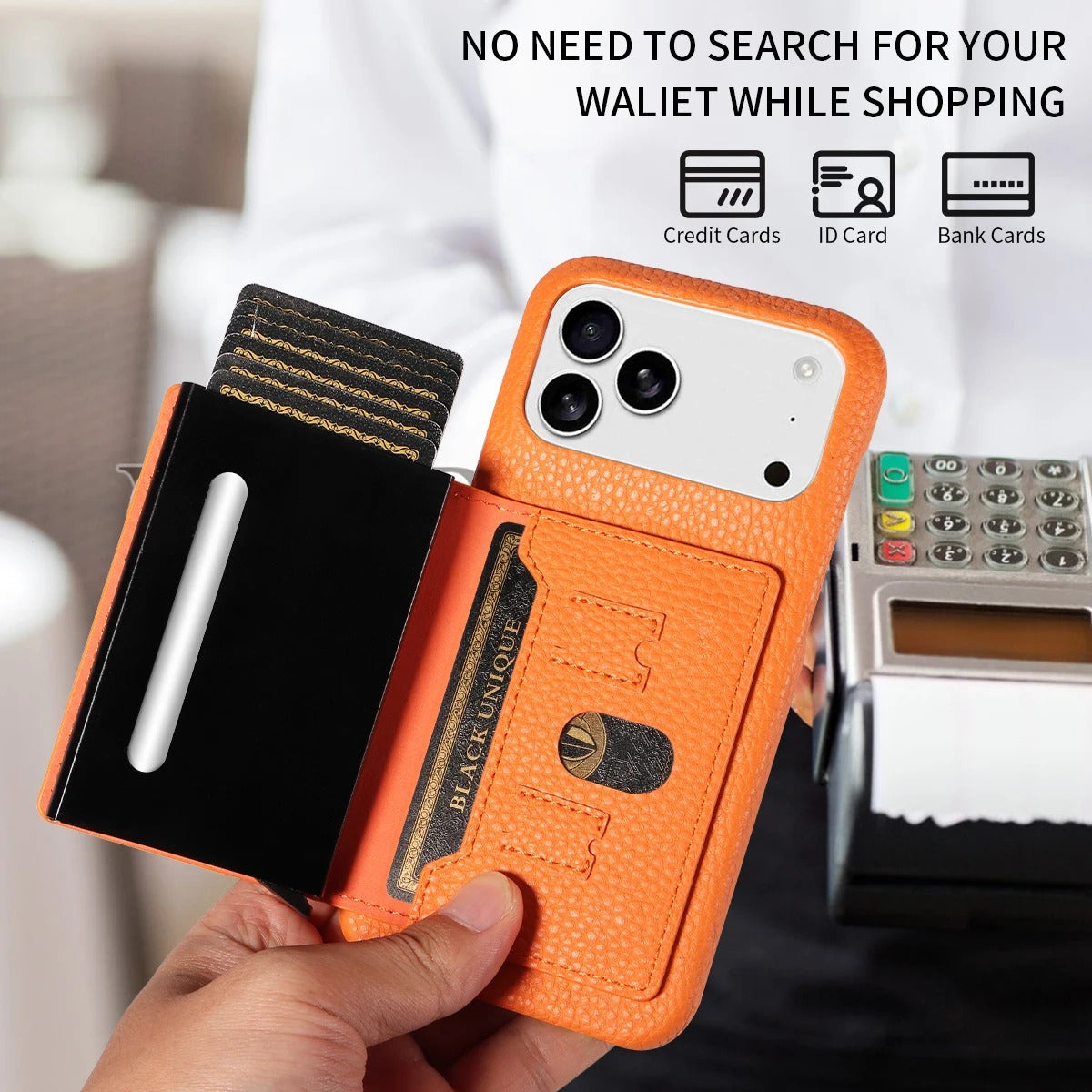 Luxury iPhone Case — Automatic Card Ejection PU Leather Cover, Shockproof Protection, Multi-Function Wallet Design