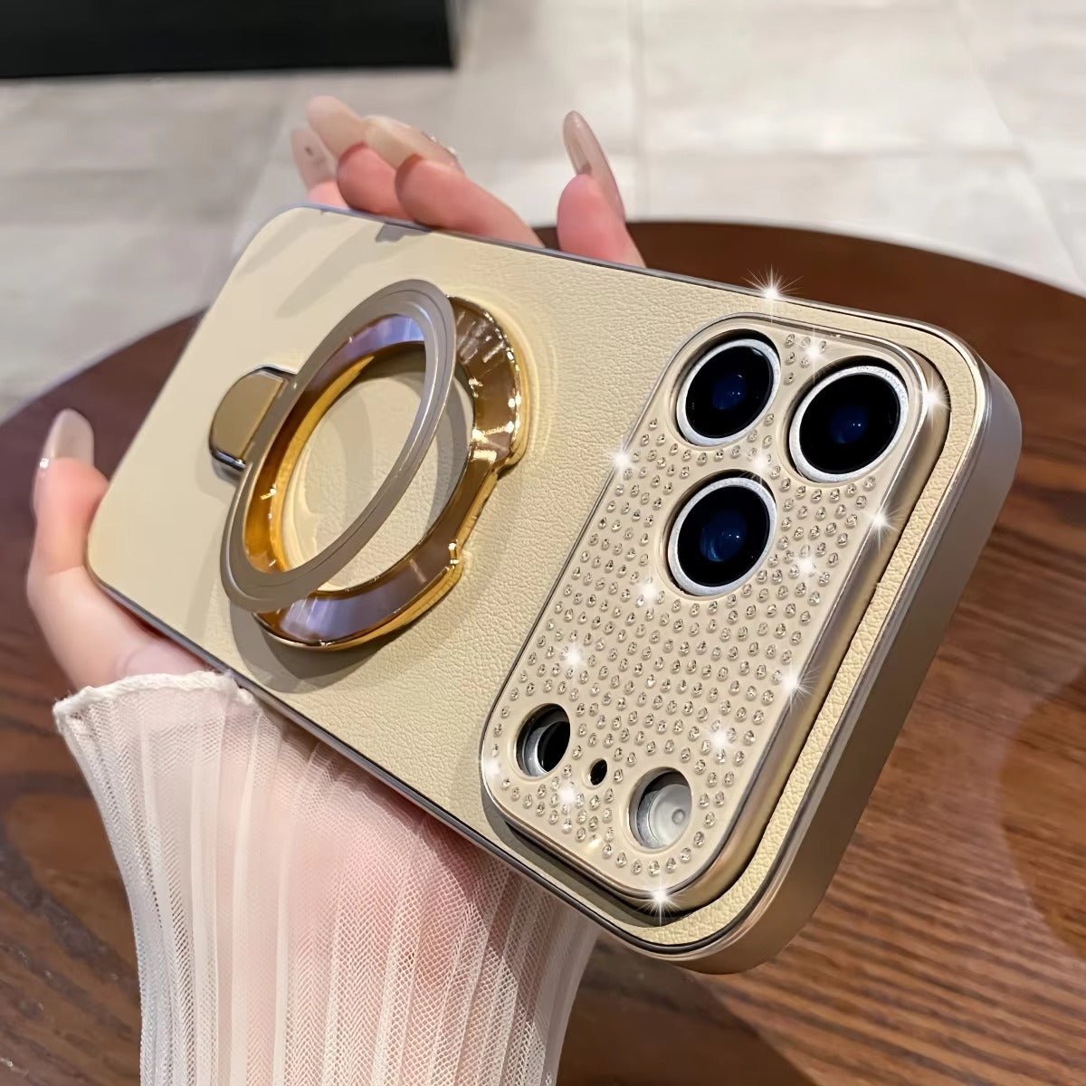 Luxury iPhone Case — Bling Diamond PU Leather Plating Cover with Bracket Stand Holder, Shockproof Anti-Fingerprint Anti-Scratch Non-Slip Design