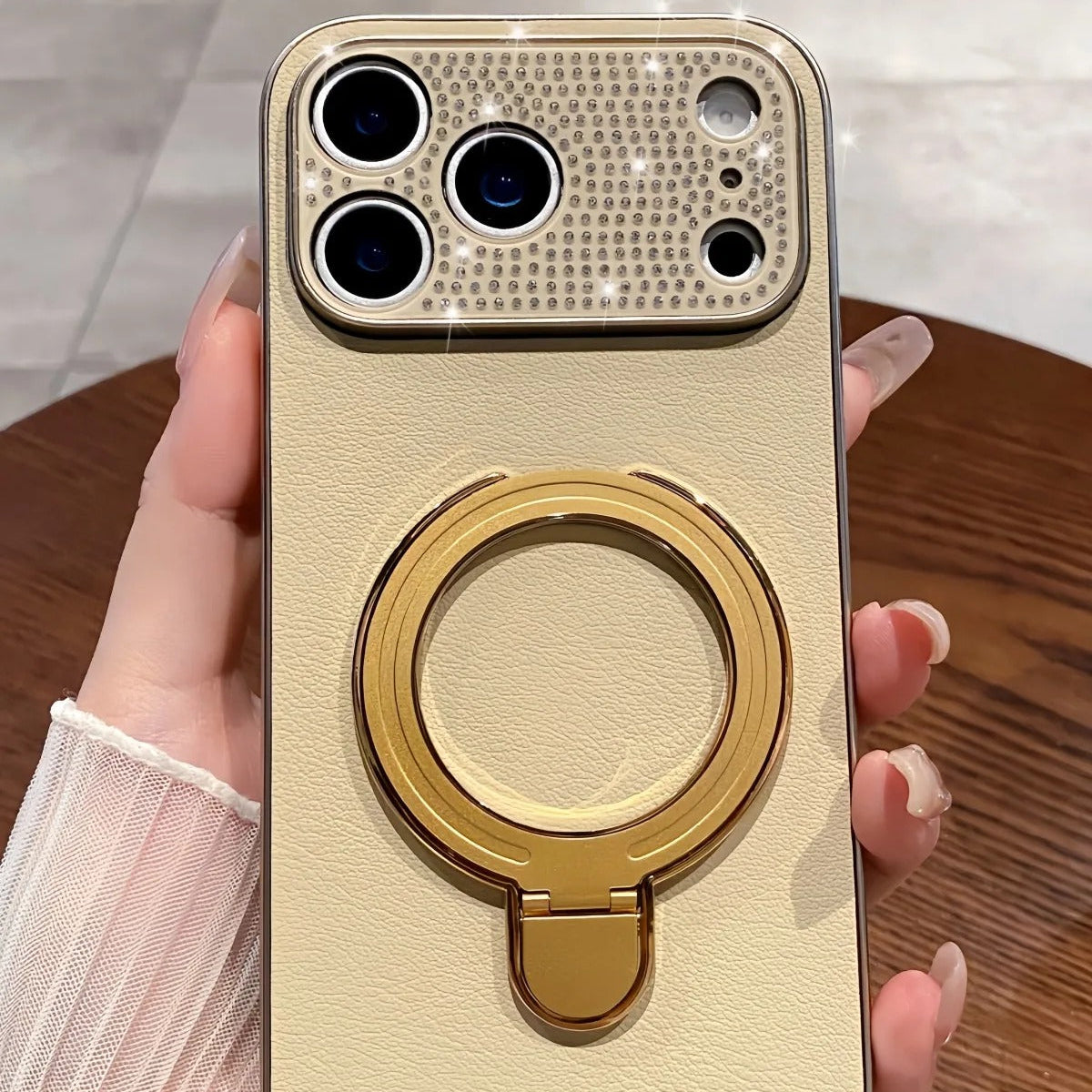 Luxury iPhone Case — Bling Diamond PU Leather Plating Cover with Bracket Stand Holder, Shockproof Anti-Fingerprint Anti-Scratch Non-Slip Design