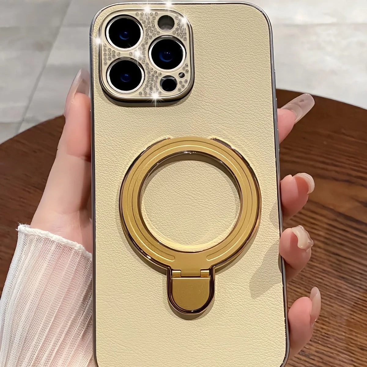 Luxury iPhone Case — Bling Diamond PU Leather Plating Cover with Bracket Stand Holder, Shockproof Anti-Fingerprint Anti-Scratch Non-Slip Design