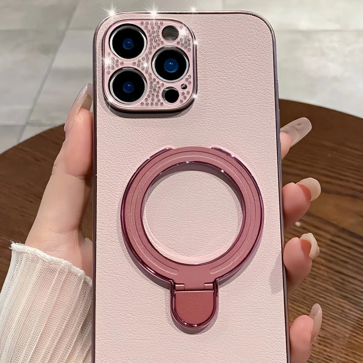 Luxury iPhone Case — Bling Diamond PU Leather Plating Cover with Bracket Stand Holder, Shockproof Anti-Fingerprint Anti-Scratch Non-Slip Design