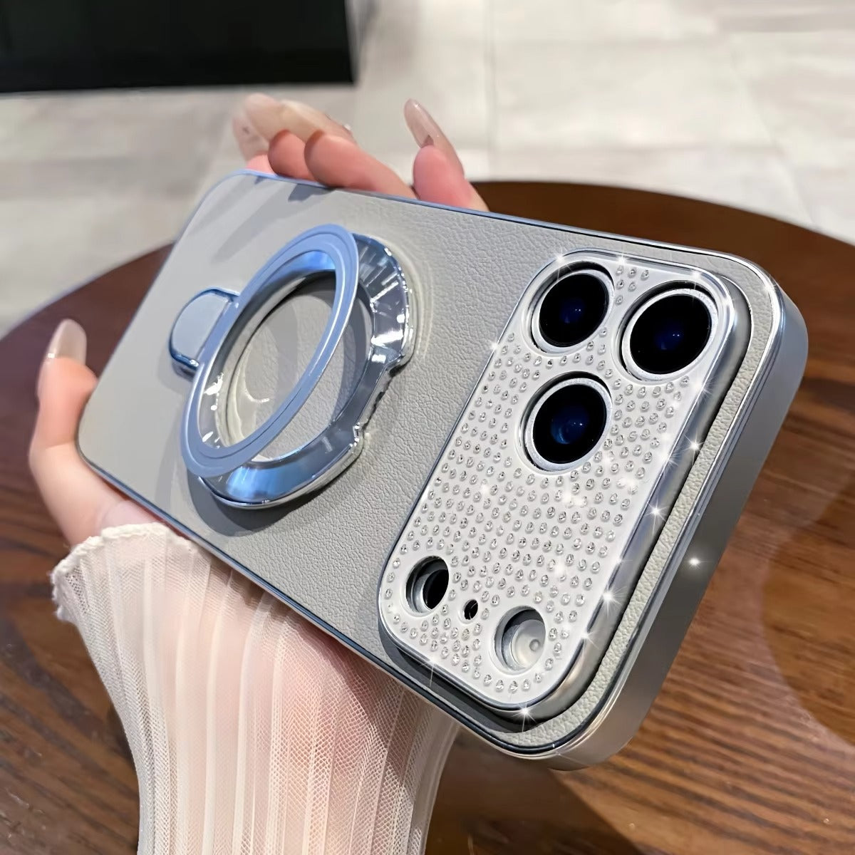 Luxury iPhone Case — Bling Diamond PU Leather Plating Cover with Bracket Stand Holder, Shockproof Anti-Fingerprint Anti-Scratch Non-Slip Design