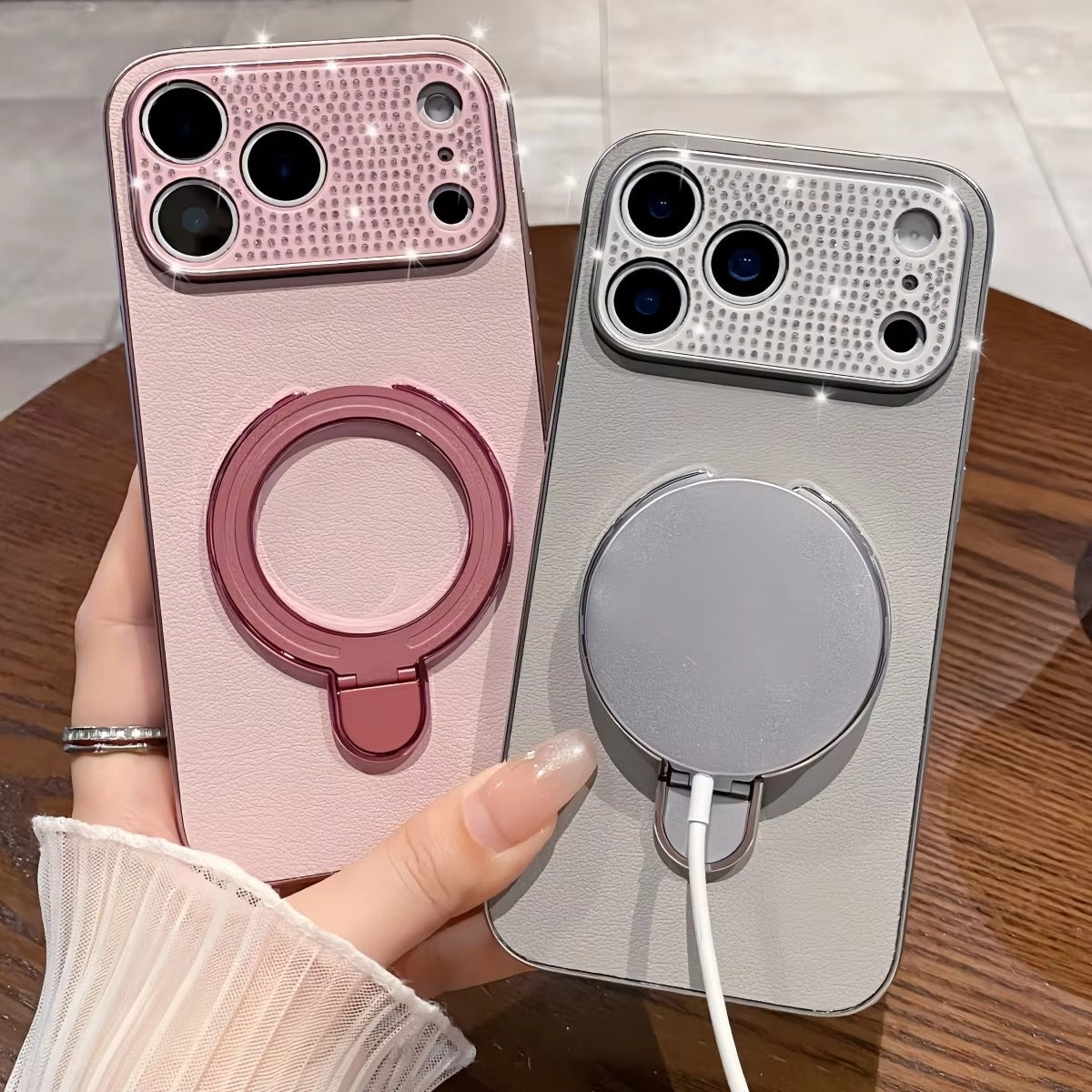 Luxury iPhone Case — Bling Diamond PU Leather Plating Cover with Bracket Stand Holder, Shockproof Anti-Fingerprint Anti-Scratch Non-Slip Design