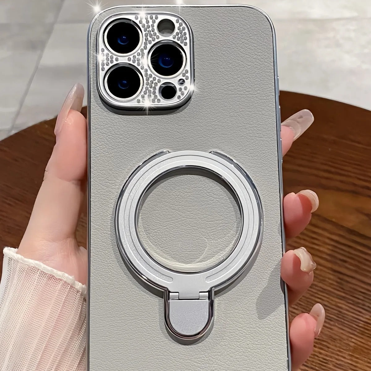 Luxury iPhone Case — Bling Diamond PU Leather Plating Cover with Bracket Stand Holder, Shockproof Anti-Fingerprint Anti-Scratch Non-Slip Design