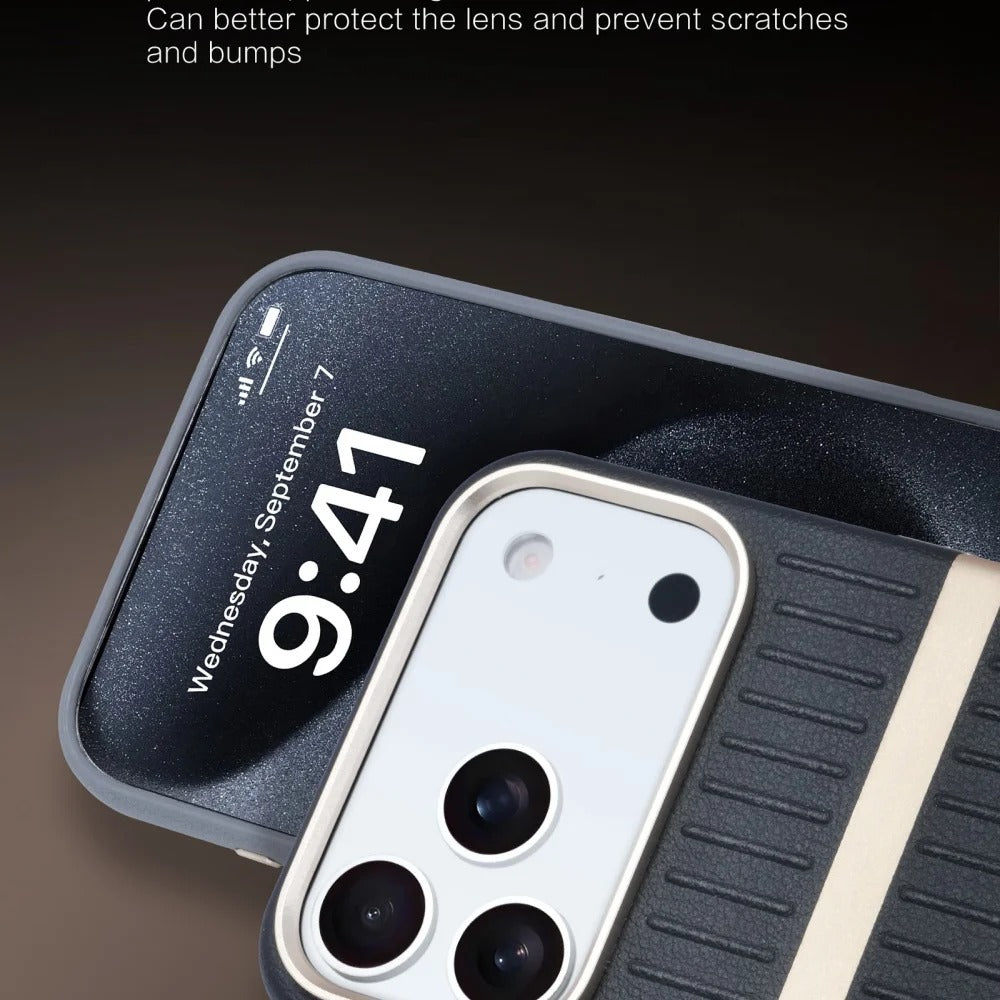 Luxury iPhone Case — Built-In MagSafe Leather Cover with Luggage-Pattern Splice Design, Shockproof Protection and Matte Anti-Fingerprint Finish