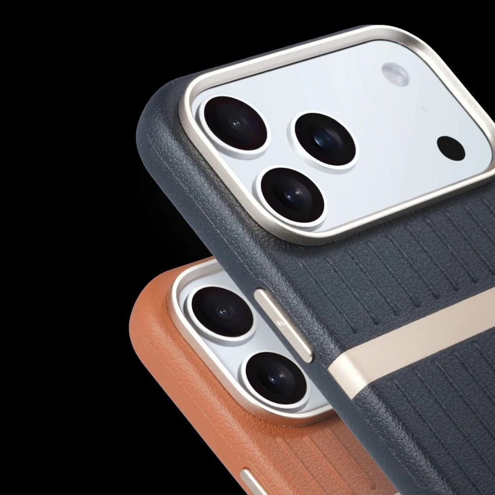 Luxury iPhone Case — Built-In MagSafe Leather Cover with Luggage-Pattern Splice Design, Shockproof Protection and Matte Anti-Fingerprint Finish