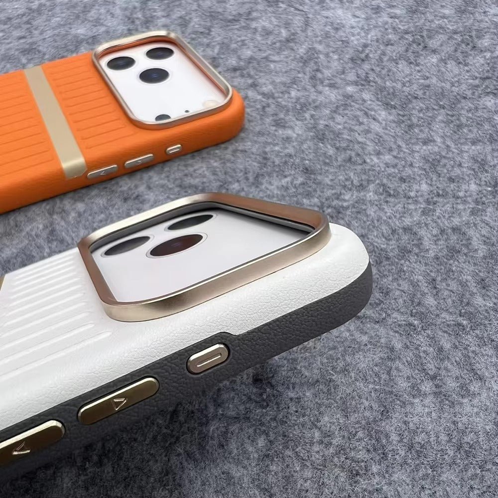 Luxury iPhone Case — Built-In MagSafe Leather Cover with Luggage-Pattern Splice Design, Shockproof Protection and Matte Anti-Fingerprint Finish