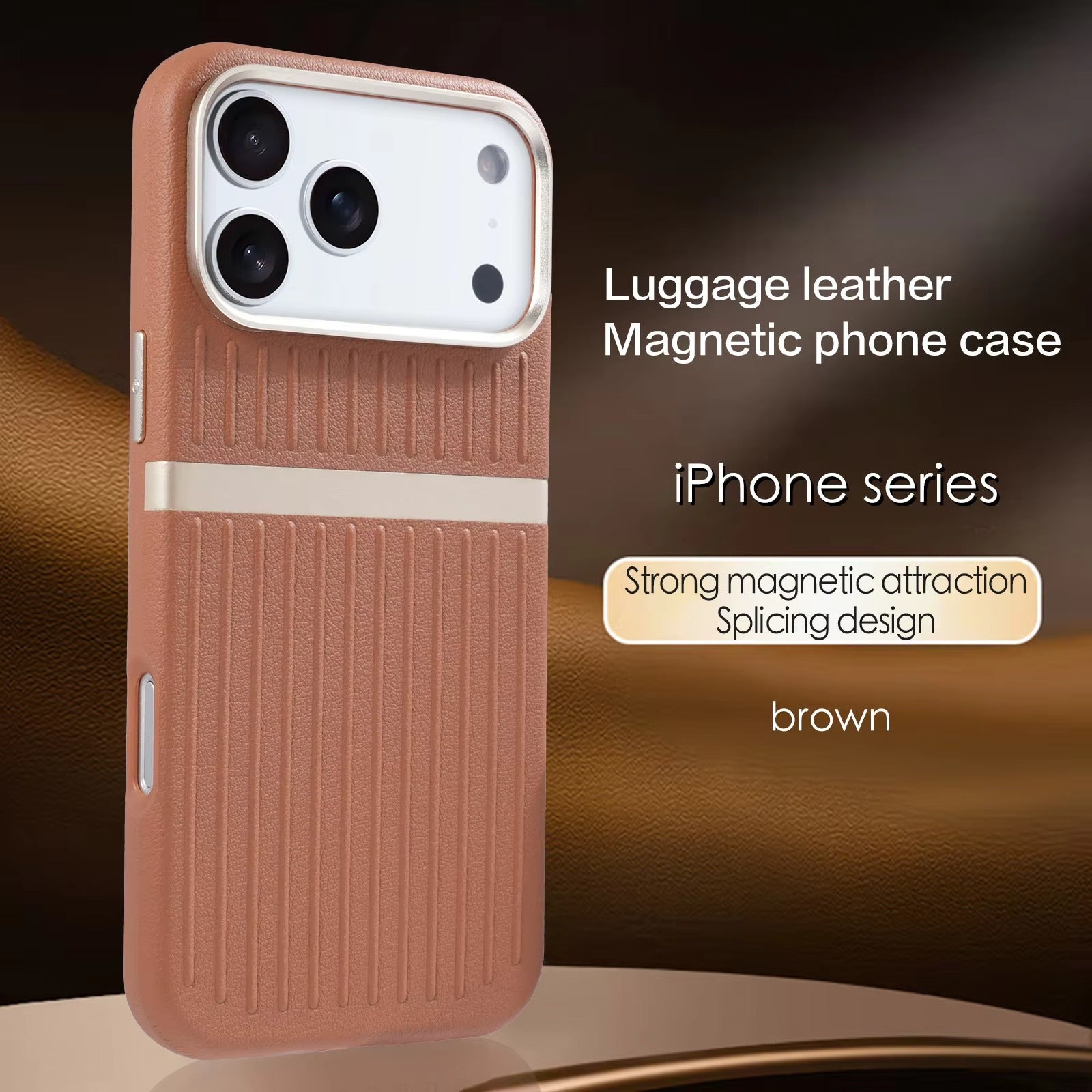 Luxury iPhone Case — Built-In MagSafe Leather Cover with Luggage-Pattern Splice Design, Shockproof Protection and Matte Anti-Fingerprint Finish