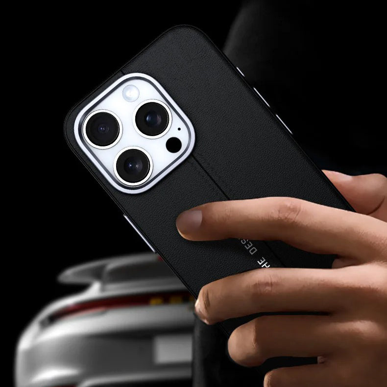 Luxury iPhone Case — Business Leather MagSafe Magnetic Cover with Anti-Fall Design, Metal Buttons, Shockproof Dual-Layer Protection & Non-Slip Textured Finish