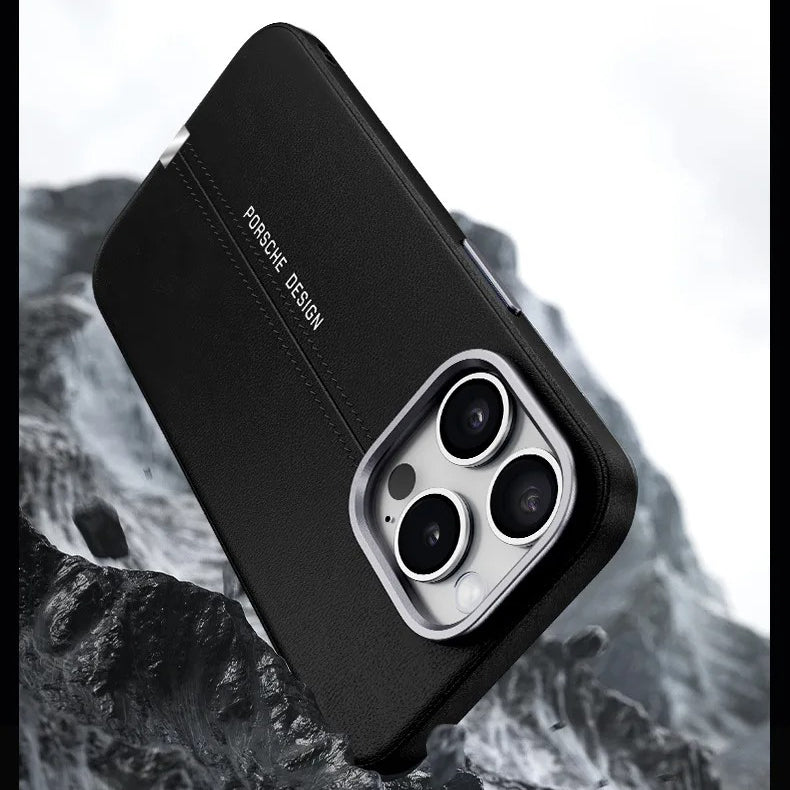 Luxury iPhone Case — Business Leather MagSafe Magnetic Cover with Anti-Fall Design, Metal Buttons, Shockproof Dual-Layer Protection & Non-Slip Textured Finish