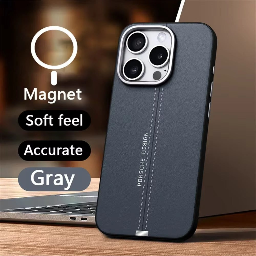 Luxury iPhone Case — Business Leather MagSafe Magnetic Cover with Anti-Fall Design, Metal Buttons, Shockproof Dual-Layer Protection & Non-Slip Textured Finish
