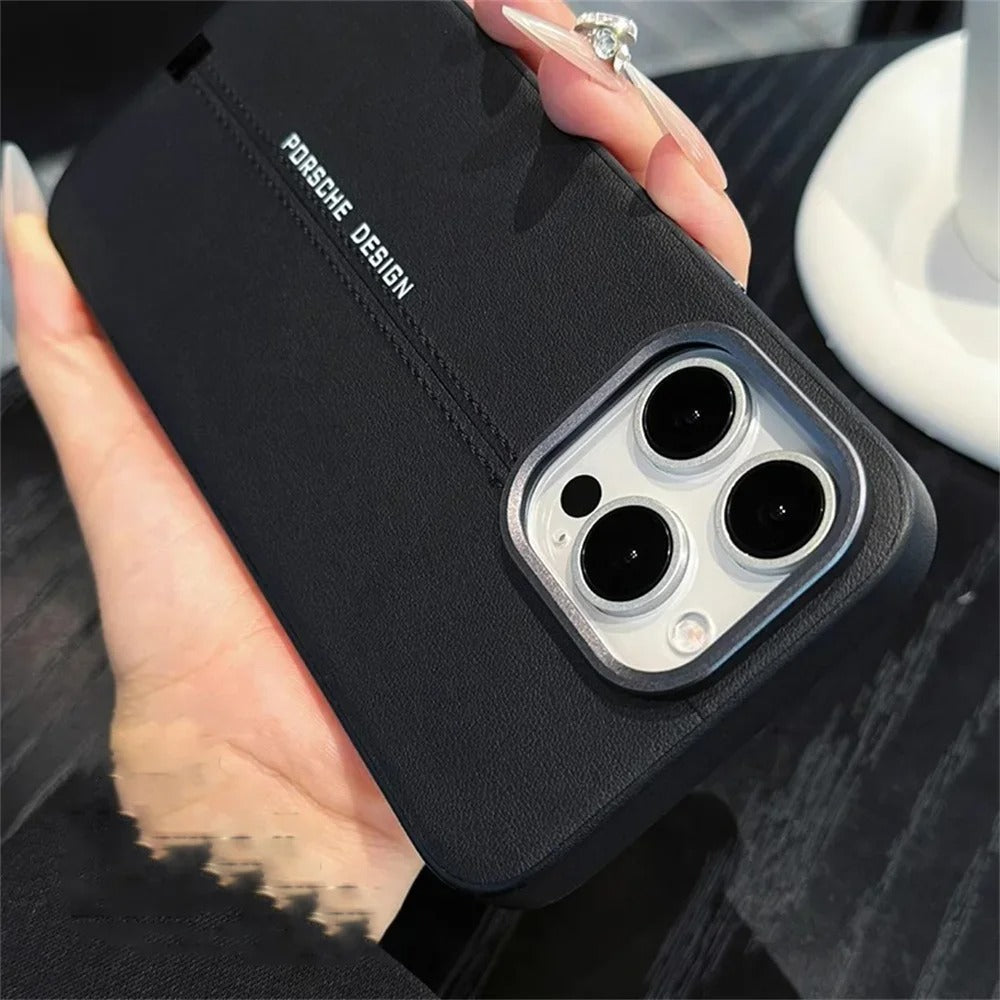 Luxury iPhone Case — Business Leather MagSafe Magnetic Cover with Anti-Fall Design, Metal Buttons, Shockproof Dual-Layer Protection & Non-Slip Textured Finish