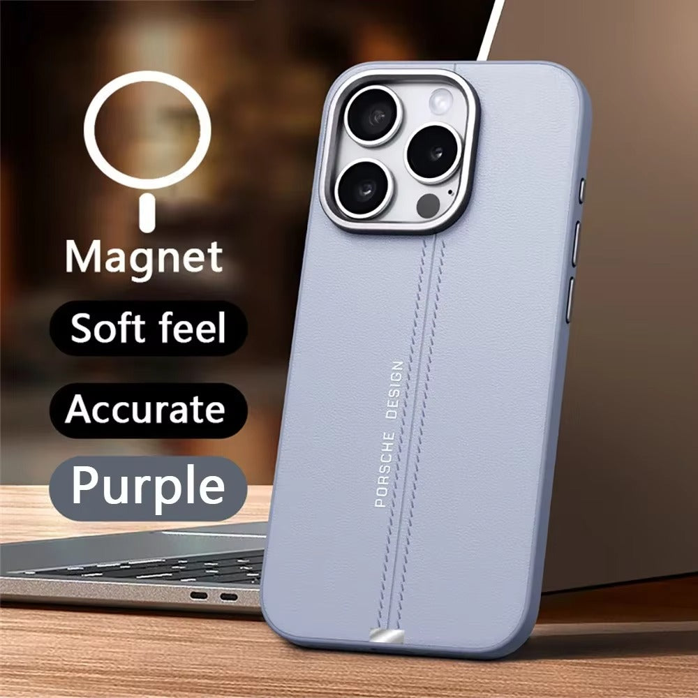 Luxury iPhone Case — Business Leather MagSafe Magnetic Cover with Anti-Fall Design, Metal Buttons, Shockproof Dual-Layer Protection & Non-Slip Textured Finish