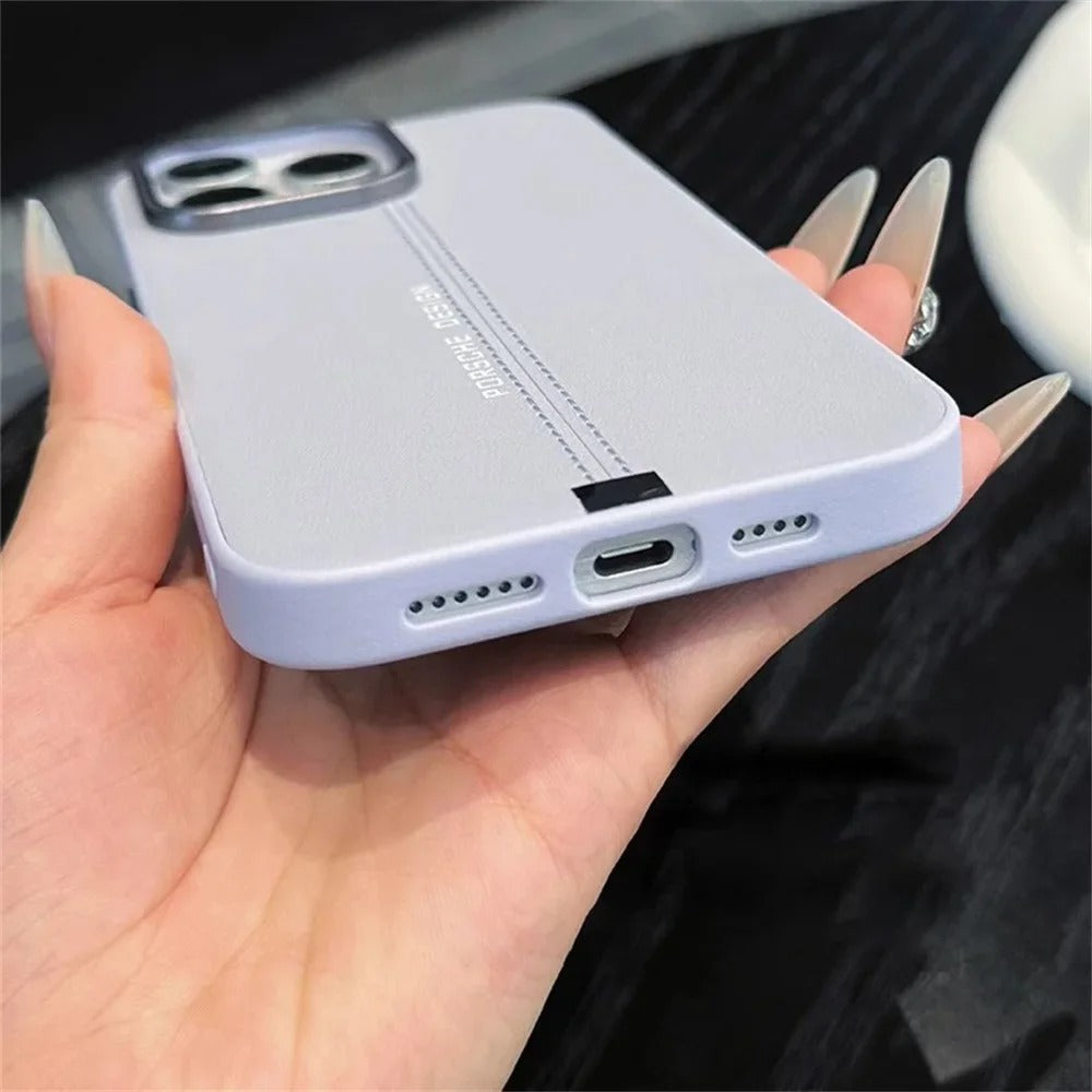 Luxury iPhone Case — Business Leather MagSafe Magnetic Cover with Anti-Fall Design, Metal Buttons, Shockproof Dual-Layer Protection & Non-Slip Textured Finish