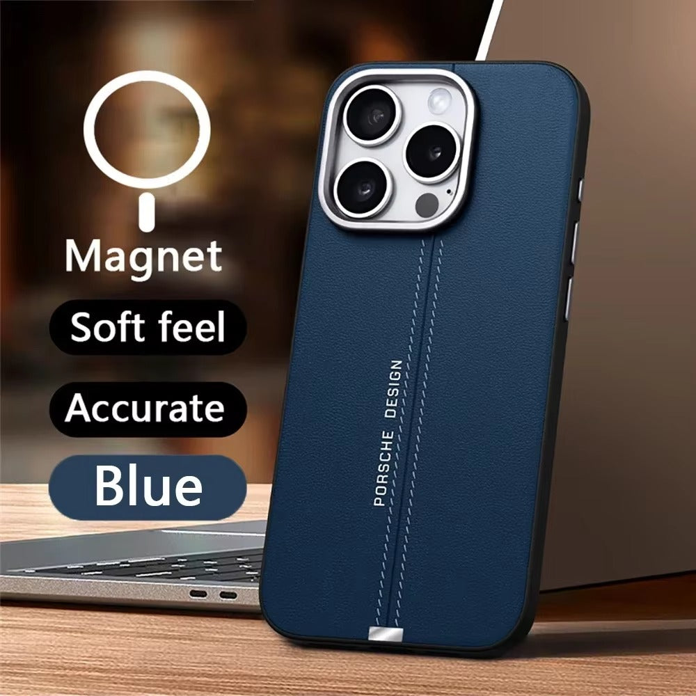Luxury iPhone Case — Business Leather MagSafe Magnetic Cover with Anti-Fall Design, Metal Buttons, Shockproof Dual-Layer Protection & Non-Slip Textured Finish