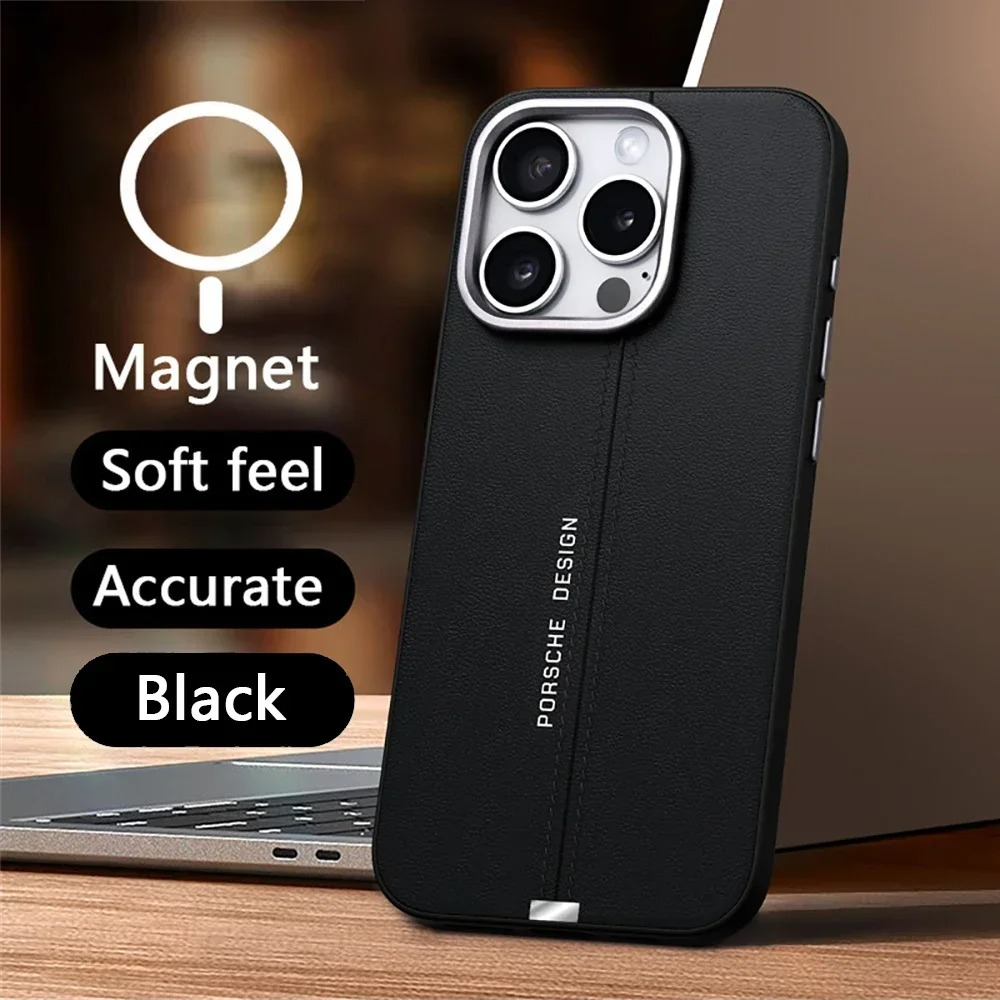 Luxury iPhone Case — Business Leather MagSafe Magnetic Cover with Anti-Fall Protection, Metal Buttons & Premium Durable Design