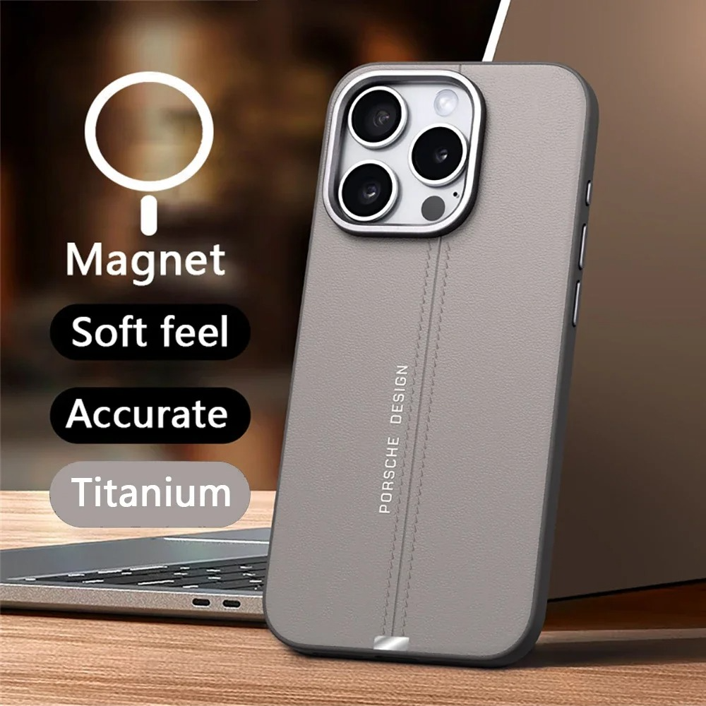 Luxury iPhone Case — Business Leather MagSafe Magnetic Cover with Anti-Fall Protection, Metal Buttons & Premium Durable Design