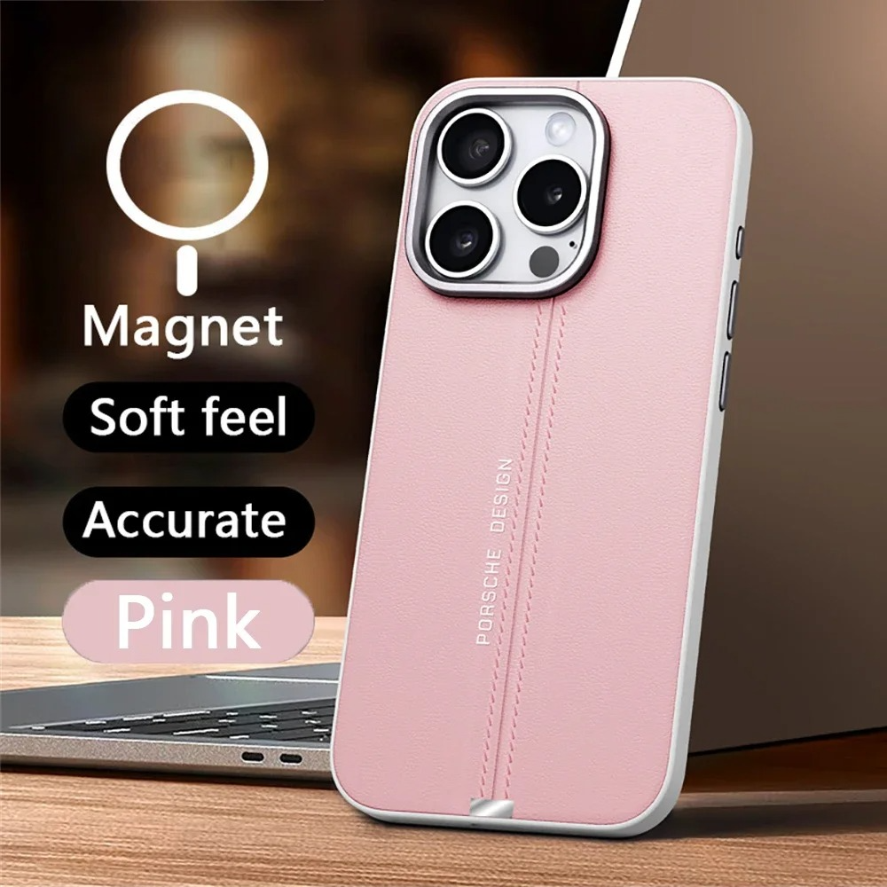 Luxury iPhone Case — Business Leather MagSafe Magnetic Cover with Anti-Fall Protection, Metal Buttons & Premium Durable Design