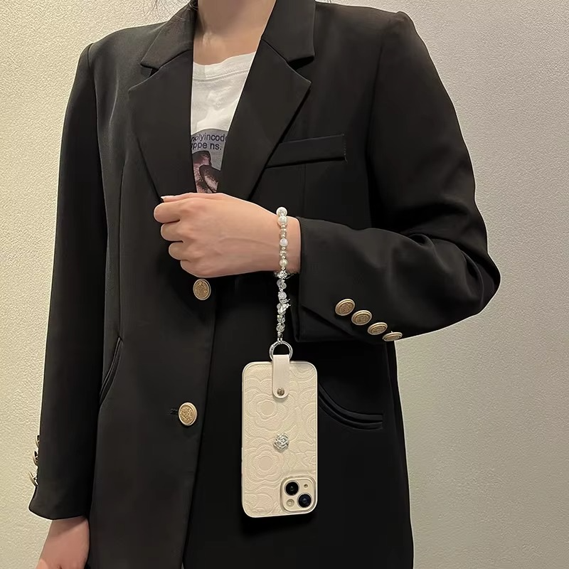 Luxury iPhone Case — Camellia Lens-Protection Cover with Decorative Chain, Shockproof PC+TPU Design and Anti-Fingerprint Non-Slip Finish