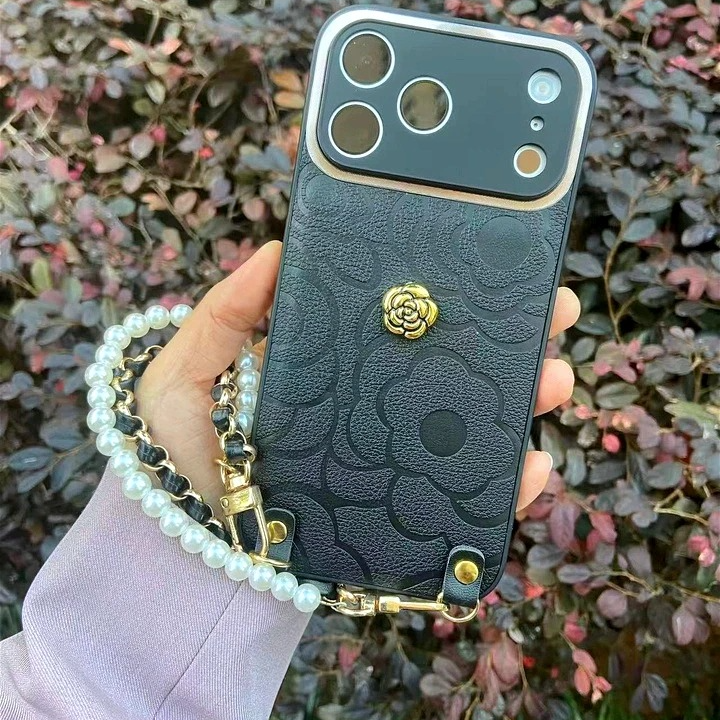 Luxury iPhone Case — Camellia Lens-Protection Cover with Decorative Chain, Shockproof PC+TPU Design and Anti-Fingerprint Non-Slip Finish