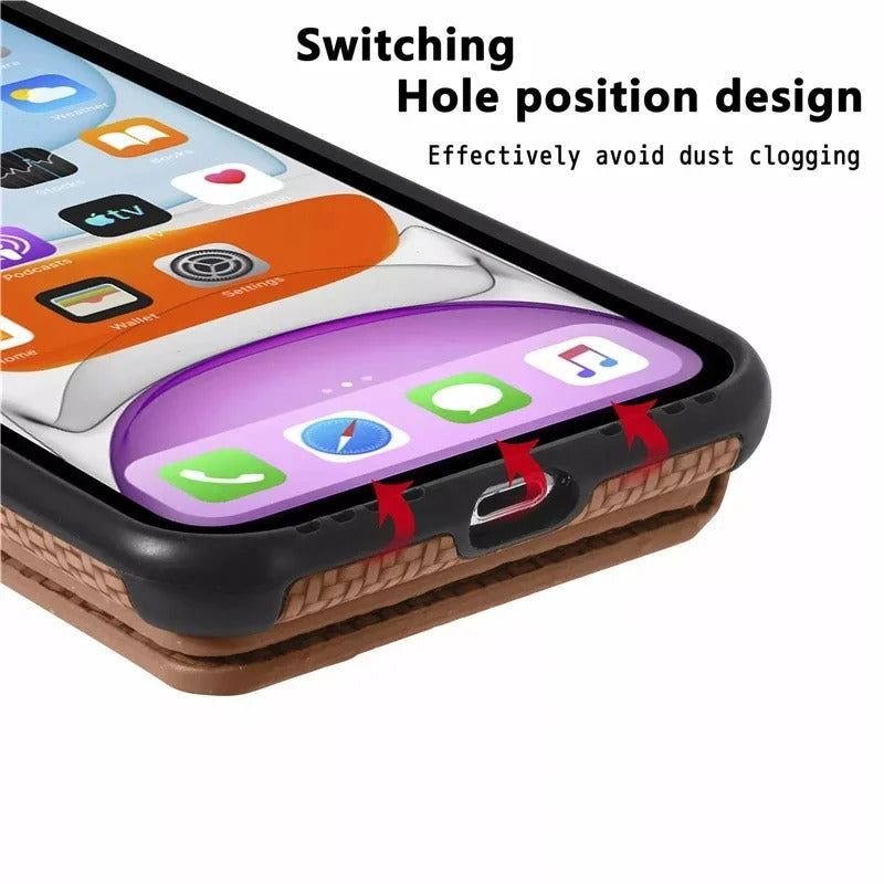 Luxury iPhone Case — Carbon Fiber Magnetic Wallet Cover with Card Holder, Kickstand Function and Anti-Scratch Dustproof Protection