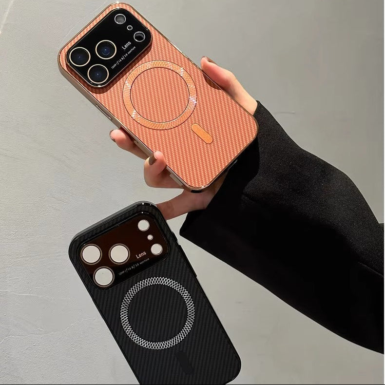 Luxury iPhone Case — Carbon Fiber Soft TPU MagSafe Cover with Slim Shock-Resistant Design and Lightweight Protective Finish