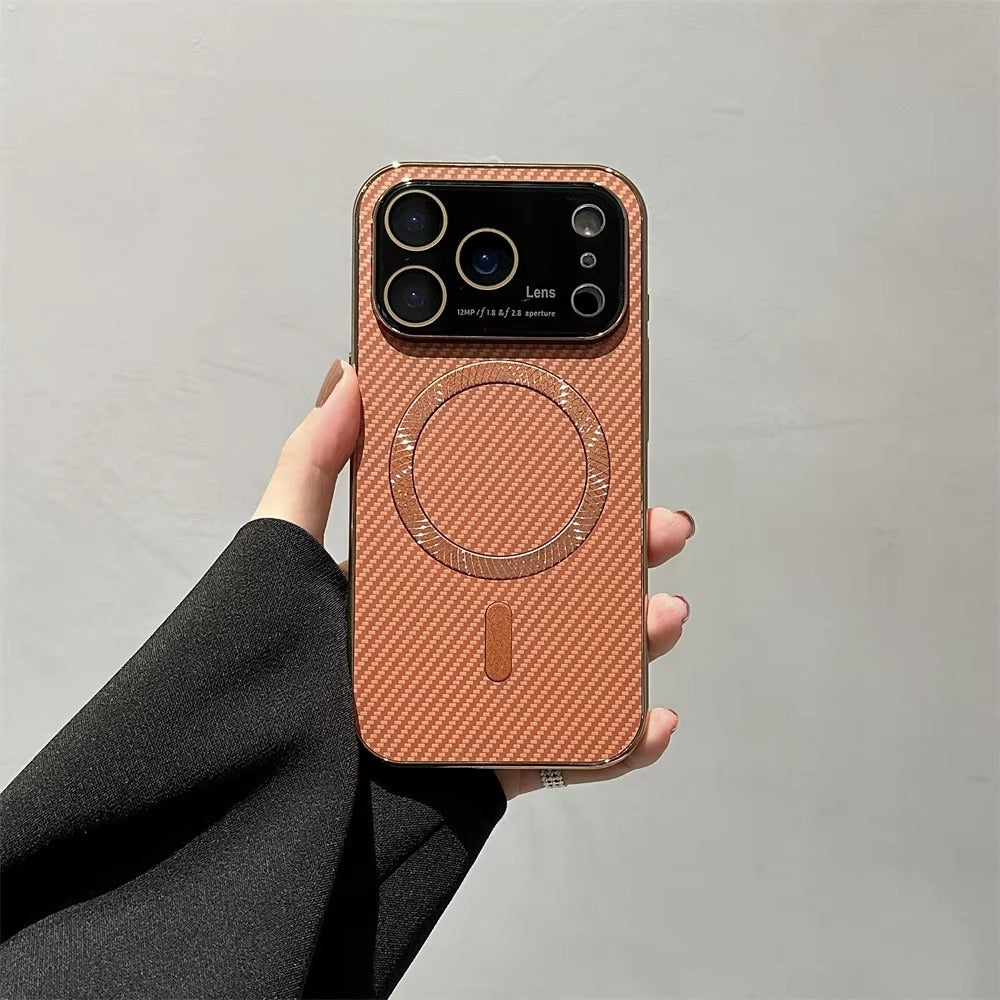 Luxury iPhone Case — Carbon Fiber Soft TPU MagSafe Cover with Slim Shock-Resistant Design and Lightweight Protective Finish