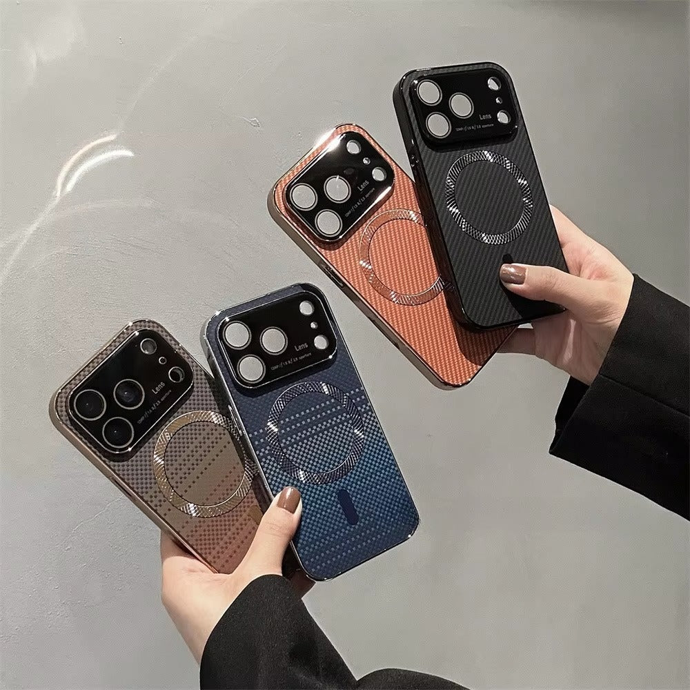 Luxury iPhone Case — Carbon Fiber Soft TPU MagSafe Cover with Slim Shock-Resistant Design and Lightweight Protective Finish