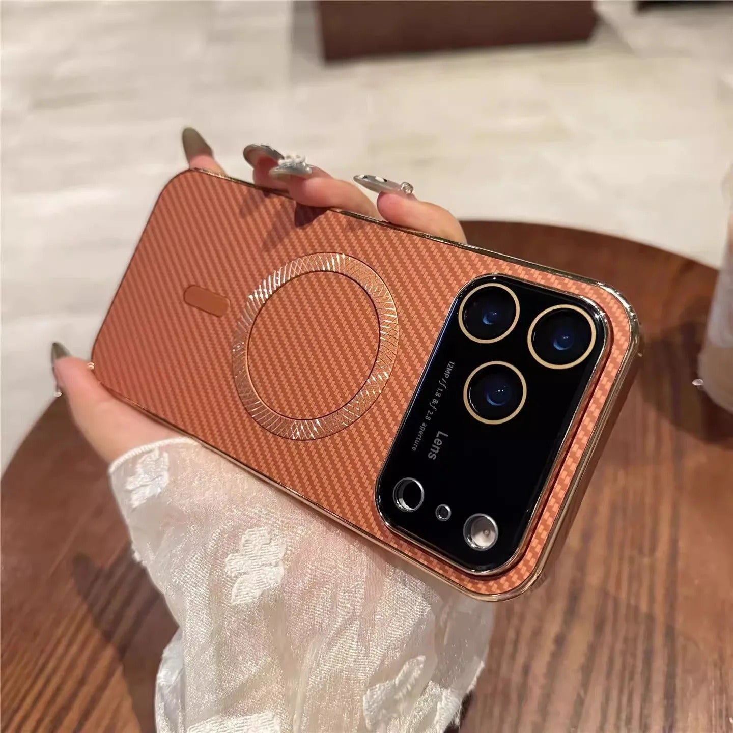 Luxury iPhone Case — Carbon Fiber Soft TPU MagSafe Cover with Slim Shock-Resistant Design and Lightweight Protective Finish