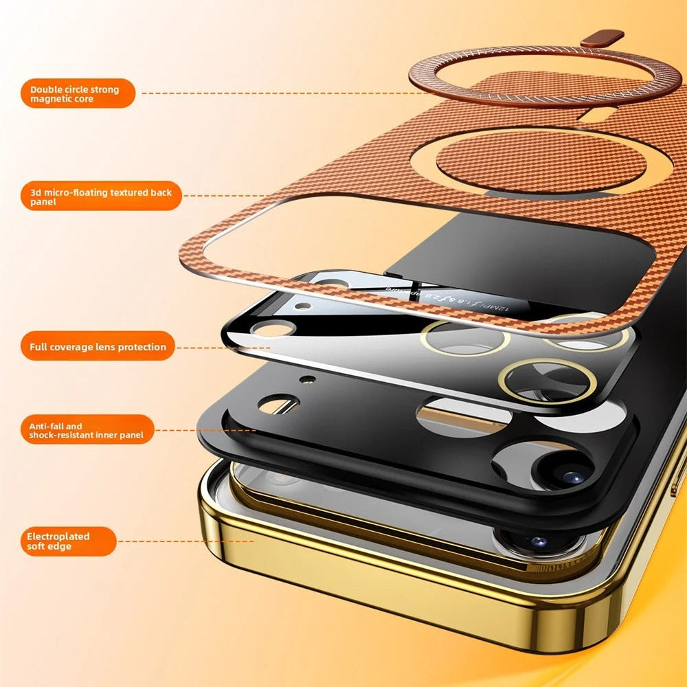 Luxury iPhone Case — Carbon Fiber Soft TPU MagSafe Cover with Slim Shock-Resistant Design and Lightweight Protective Finish