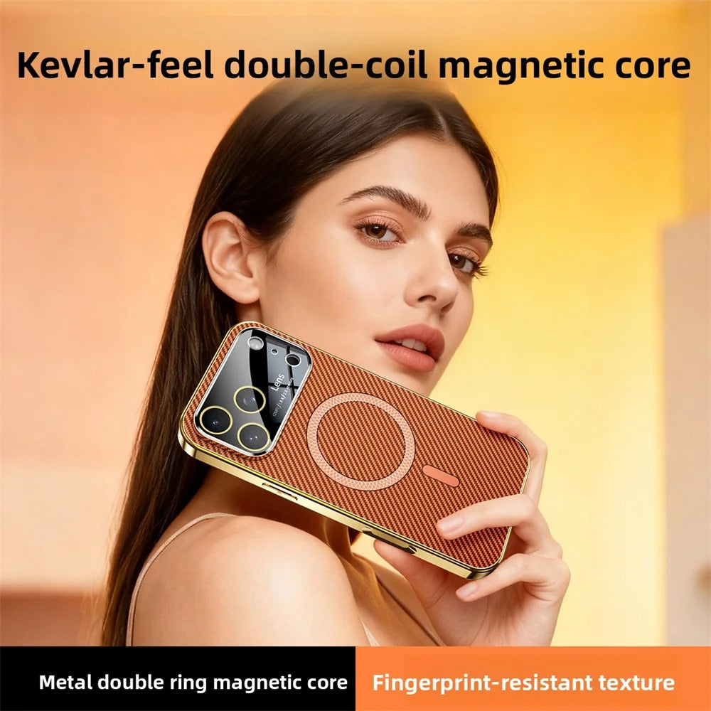 Luxury iPhone Case — Carbon Fiber Soft TPU MagSafe Cover with Slim Shock-Resistant Design and Lightweight Protective Finish