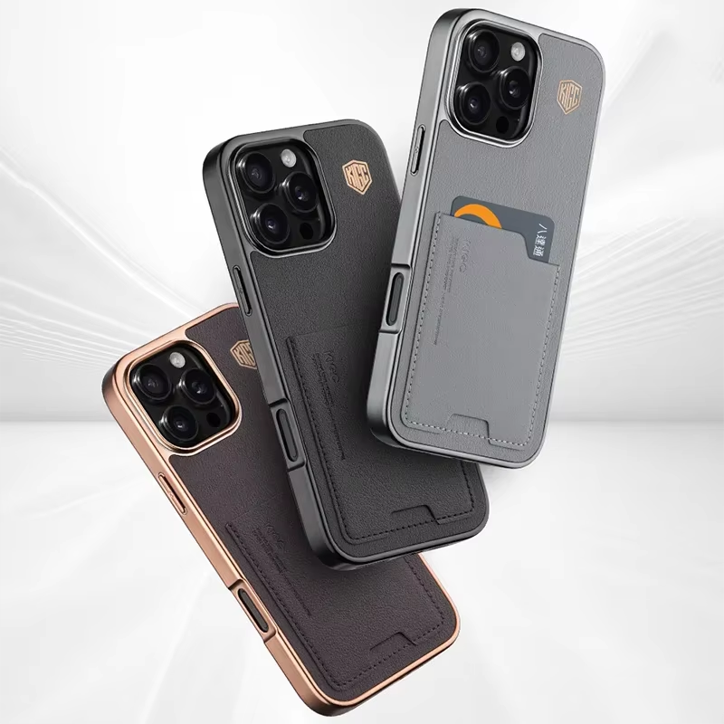 Luxury iPhone Case — Card Holder Bag with Matte Shockproof Leather Cover, Anti-Fingerprint Anti-Scratch Half-Wrapped PC+TPU Design, Textured Letter Finish