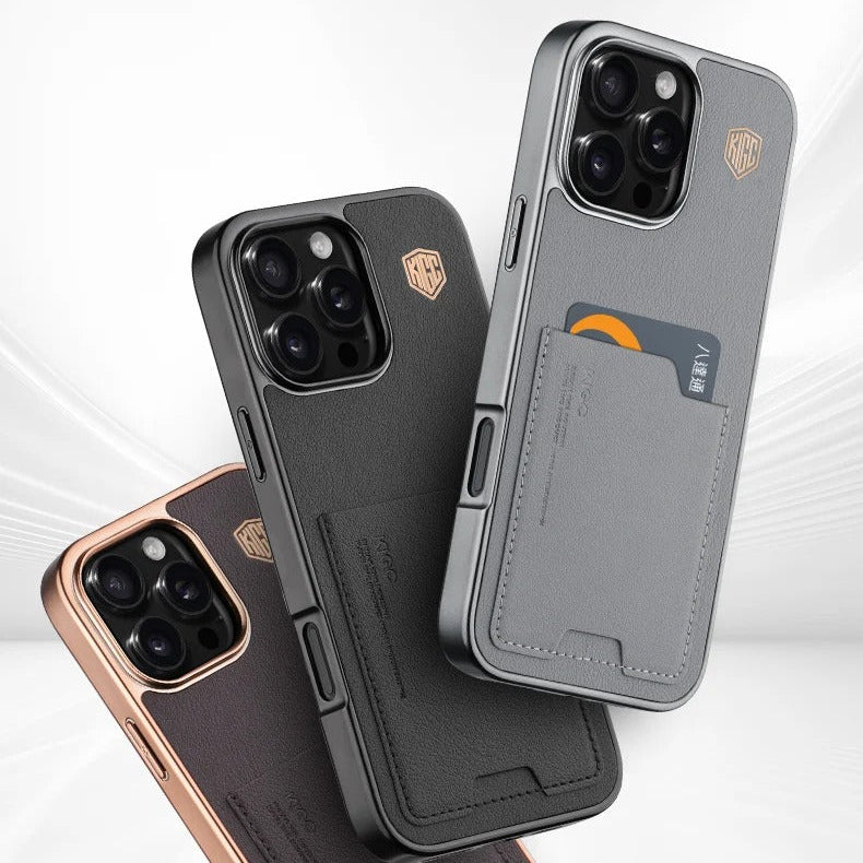 Luxury iPhone Case — Card Holder Bag with Matte Shockproof Leather Cover, Anti-Fingerprint Anti-Scratch Half-Wrapped PC+TPU Design, Textured Letter Finish