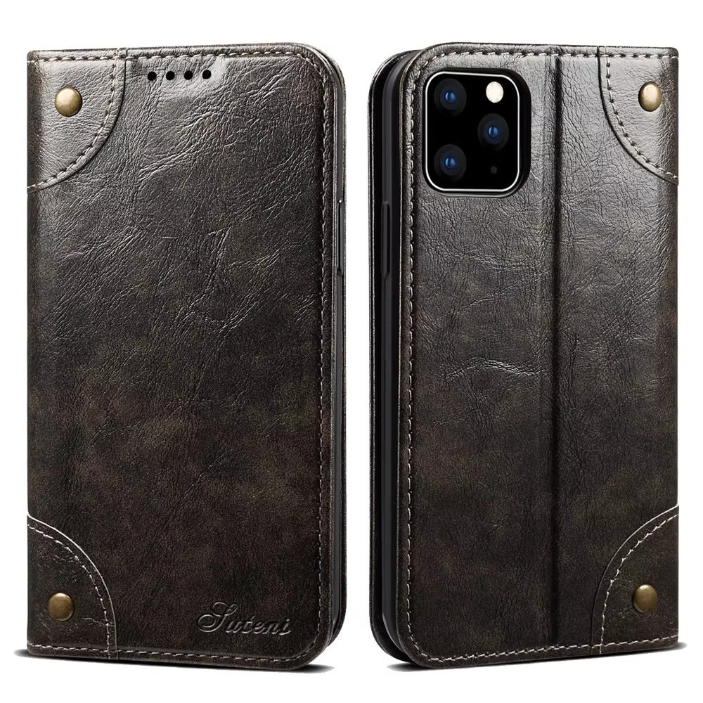 Luxury iPhone Case — Classic Genuine Leather Wallet Flip Cover with Magnetic Closure, Card Storage & Non-Slip Protective Book-Style Design