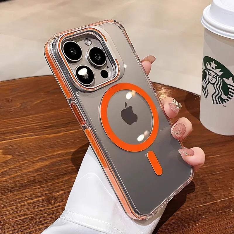 Luxury iPhone Case — Clear Full-Coverage Magnetic Shockproof Cover with Lens Holder, Anti-Fingerprint Anti-Scratch PC+TPU Design & Non-Slip Grip