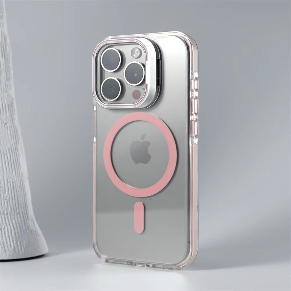 Luxury iPhone Case — Clear Full-Coverage Magnetic Shockproof Cover with Lens Holder, Anti-Fingerprint Anti-Scratch PC+TPU Design & Non-Slip Grip