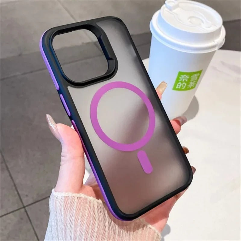 Luxury iPhone Case — Colorblock Translucent MagSafe Magnetic Cover with Frosted Shockproof Anti-Slip Design