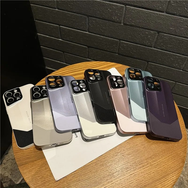 Luxury iPhone Case — Contrast-Color Leather + PC Hybrid Cover with Shockproof Hard Protection, Anti-Fingerprint Anti-Scratch Finish & Slim Non-Slip Retro Design