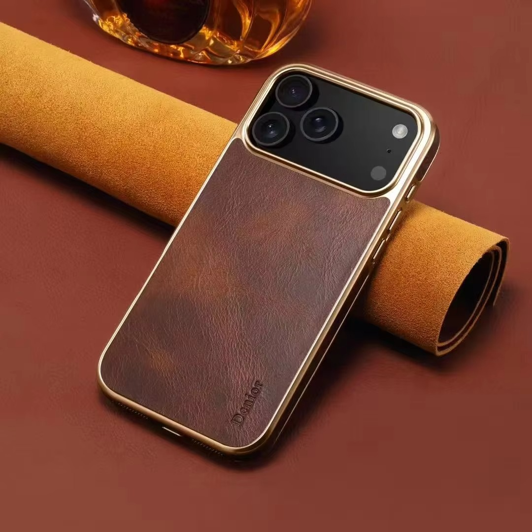 Luxury iPhone Case — Cowhide Electroplated Leather Cover with Heat-Resistant Skin-Friendly Finish & Non-Slip Premium Design