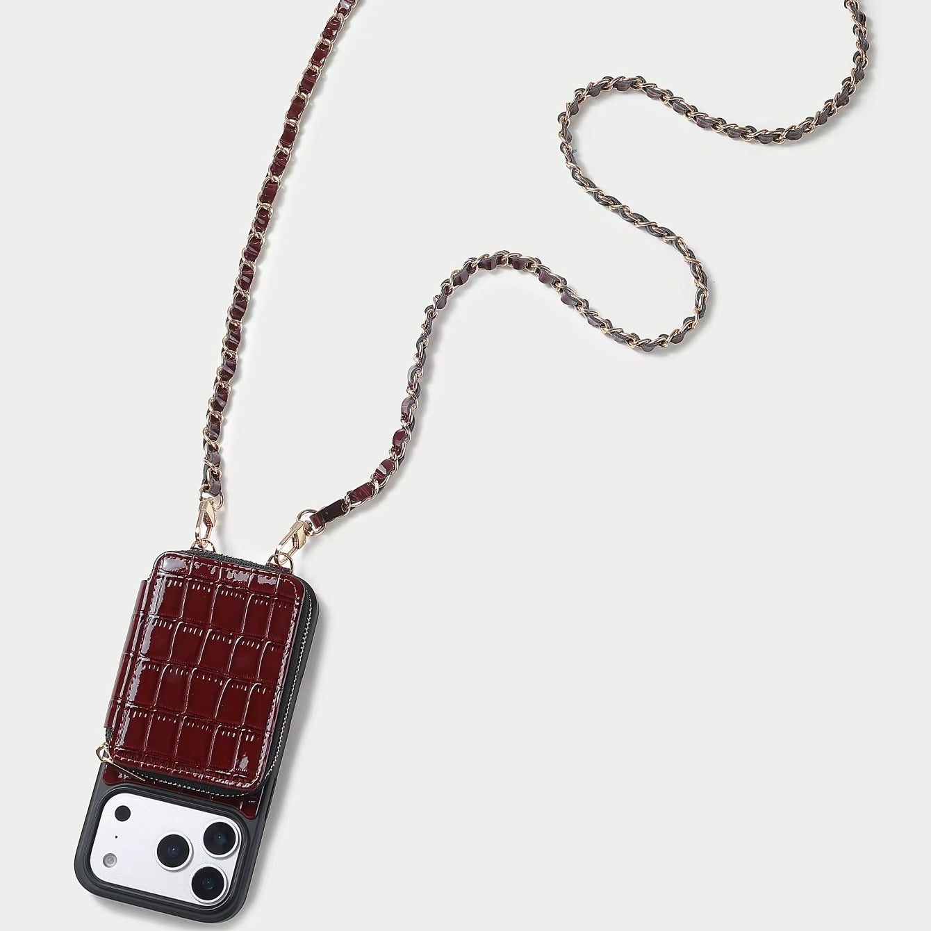 Luxury iPhone Case — Crocodile-Pattern Crossbody Wallet Cover with Lanyard, Soft Anti-Fingerprint Leather and Card Storage Design