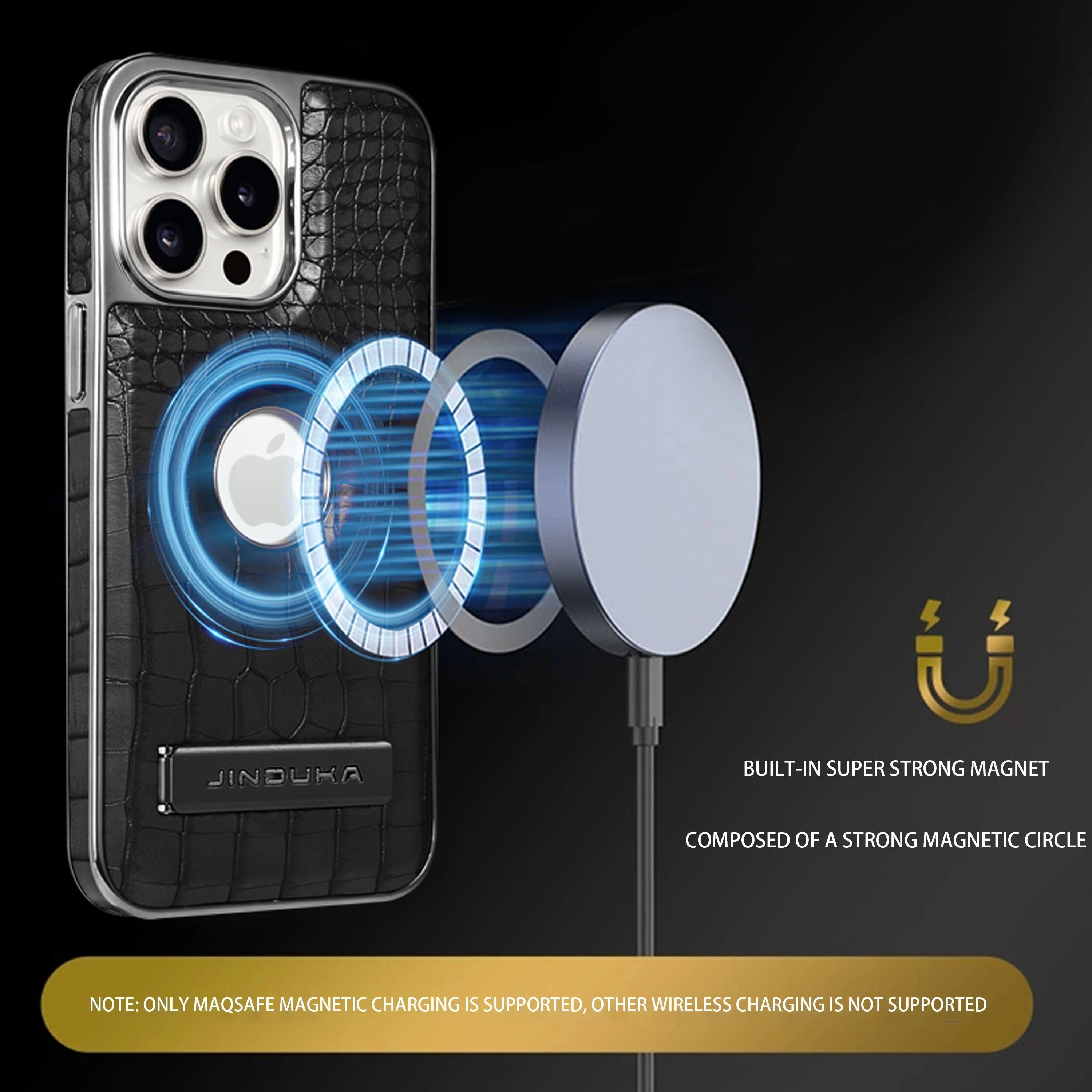 Luxury iPhone Case — Crocodile Genuine Leather MagSafe Cover with Magnetic Kickstand, Shockproof Half-Wrapped Design, Wireless-Charging Safe and Anti-Fingerprint Finish