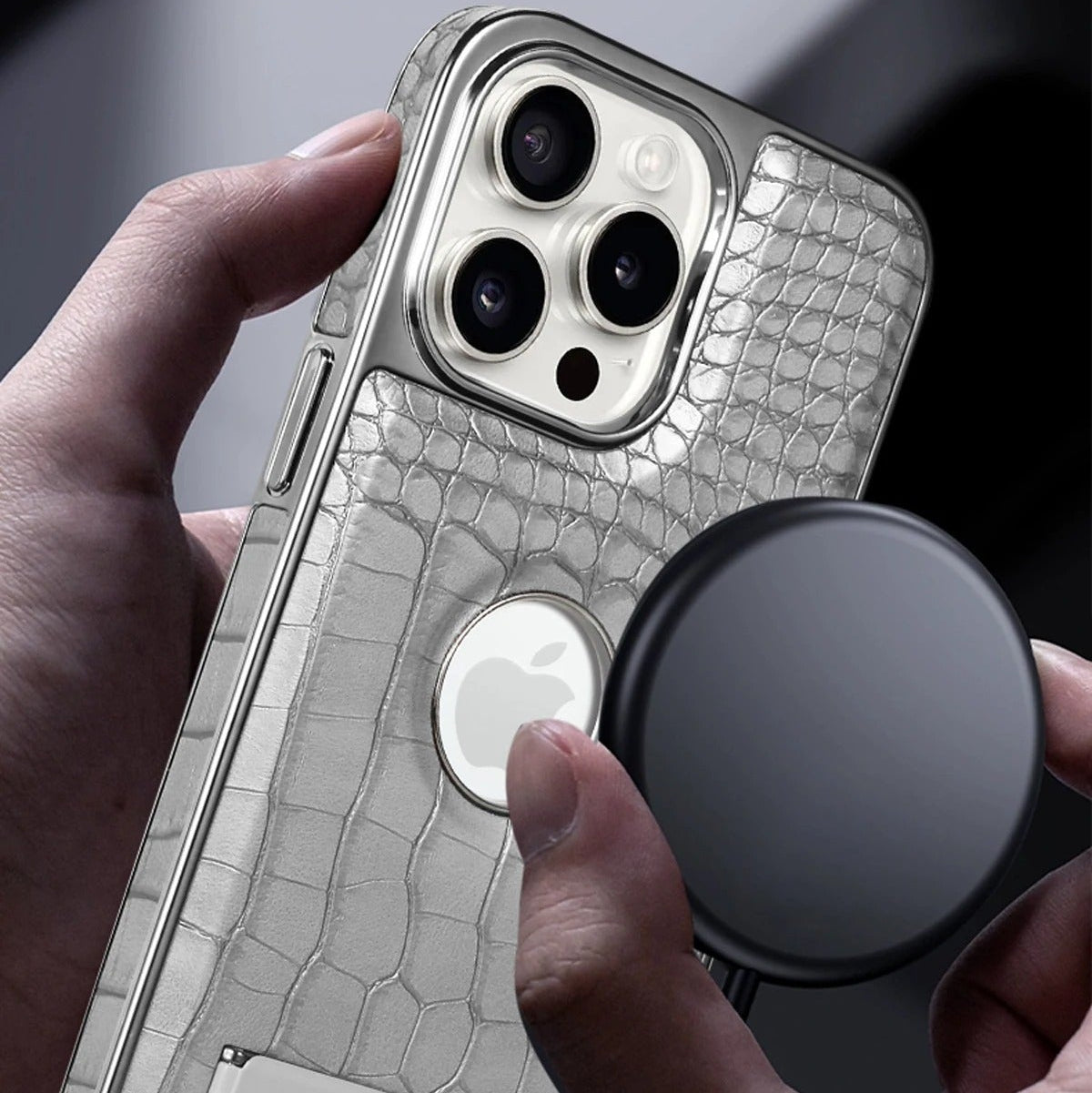 Luxury iPhone Case — Crocodile Genuine Leather MagSafe Cover with Magnetic Kickstand, Shockproof Half-Wrapped Design, Wireless-Charging Safe and Anti-Fingerprint Finish