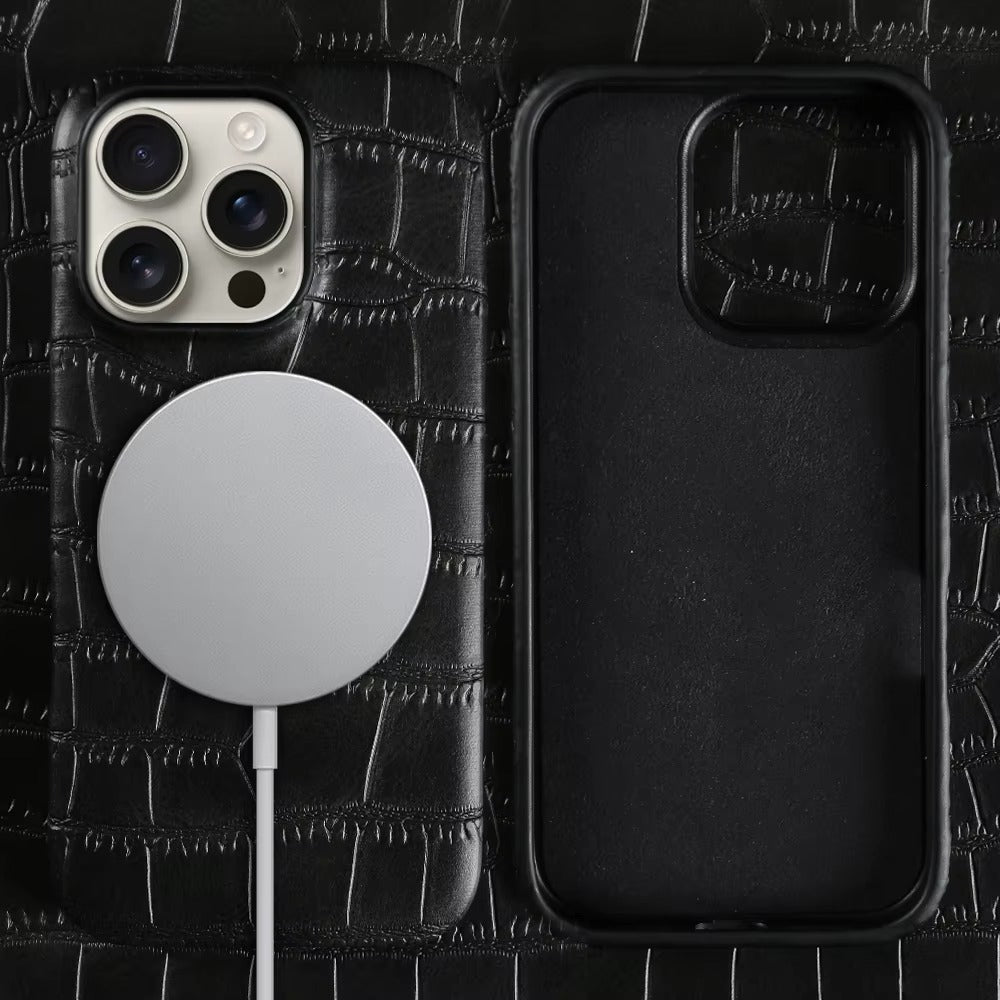 Luxury iPhone Case — Crocodile Leather Bumper Cover with Shockproof Hard PC Protection, Anti-Fingerprint Anti-Scratch Non-Slip Design